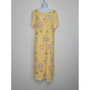 Vintage Phool yellow pink pastel modest short sleeve relaxed fit maxi dress M